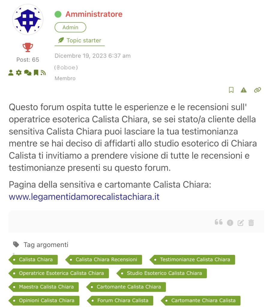 Calista Chiara Medium e Sensitiva Recensioni