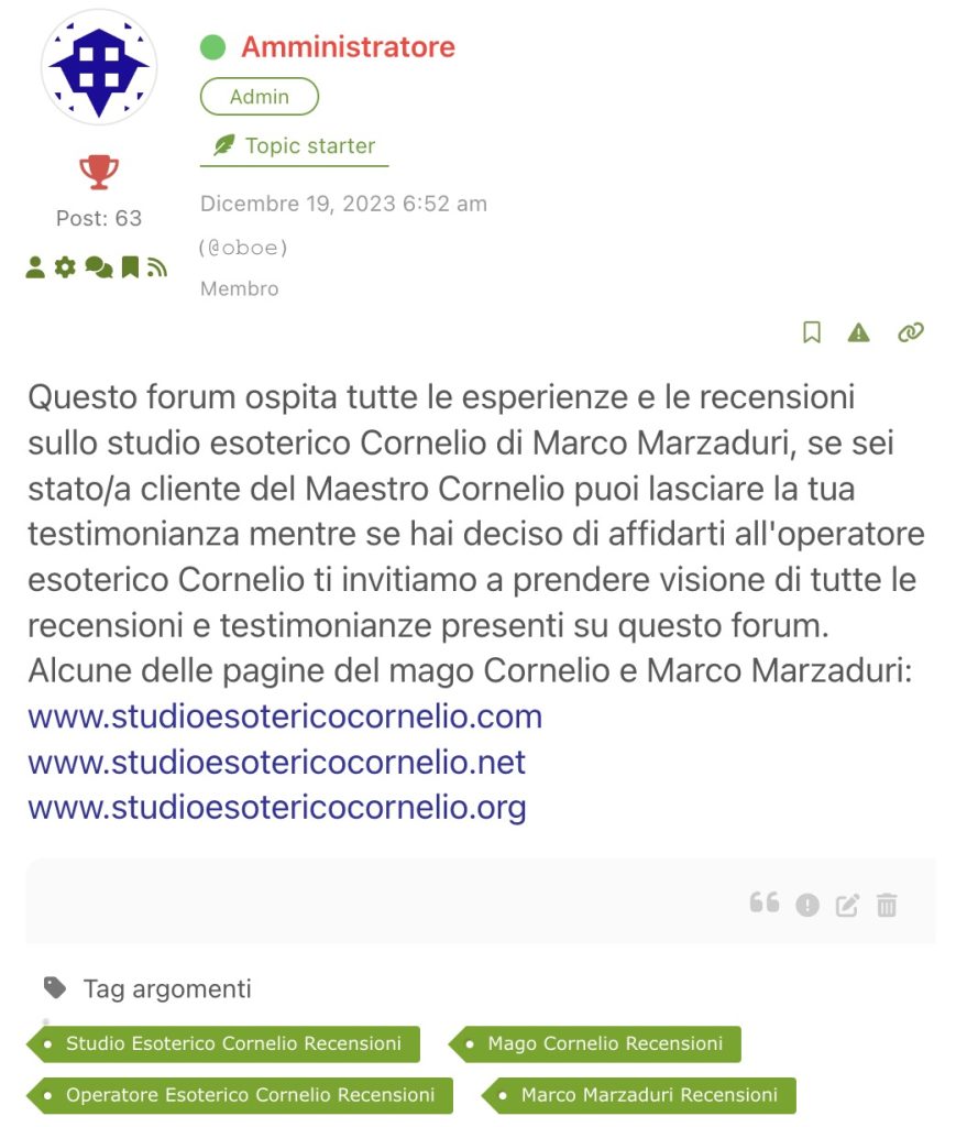 FORUM RECENSIONI MARCO MARZADURI STUDIO ESOTERICO CORNELIO