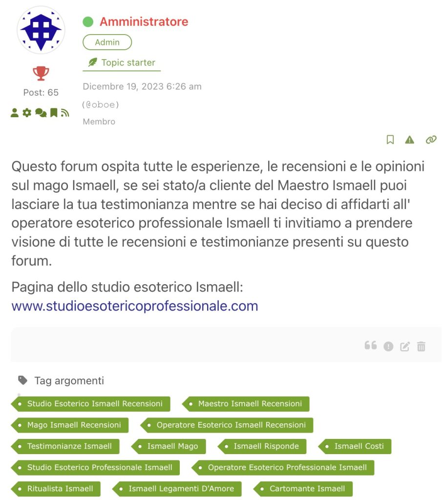 ESPERIENZE E RECENSIONI ISMAELL LEGAMENTI D'AMORE