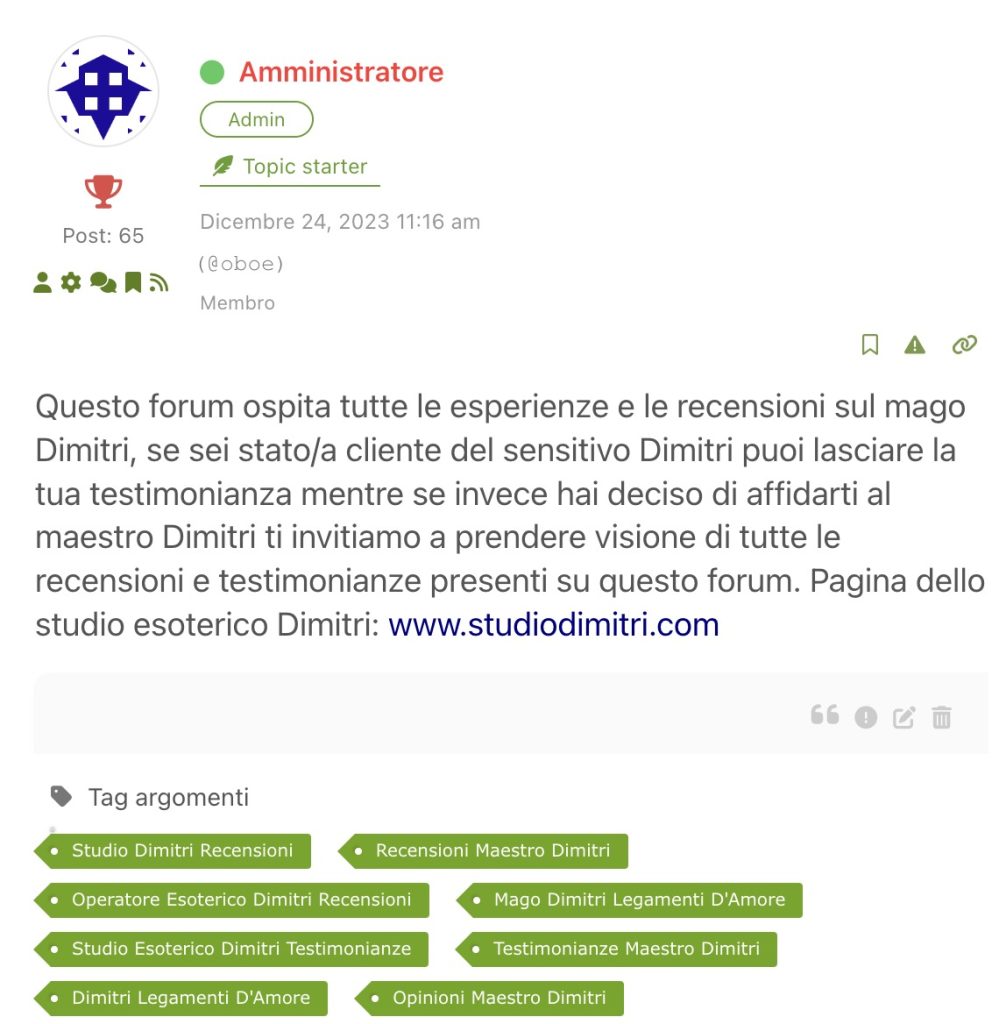 Opinioni, esperienze e recensioni studio esoterico Dimitri di Demetrio.