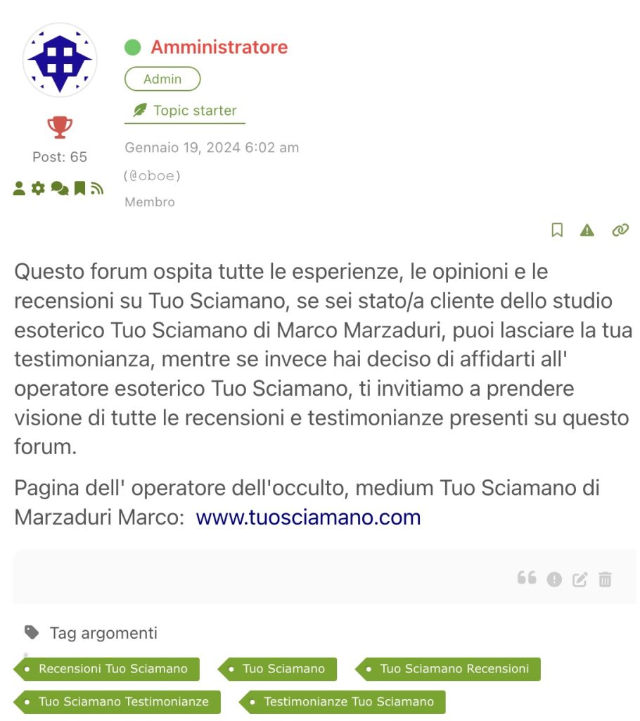 FORUM RECENSIONI MAGO TUO SCIAMANO